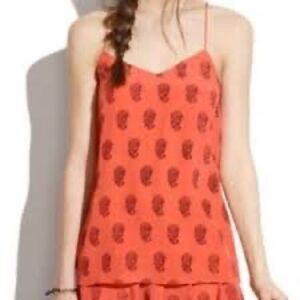 ✨Madewell Orange/Coral & Navy Paisley Silk Strappy Tank Top
